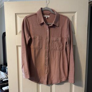 Workshop Republic Clothing Dusty Rose Ribbed Button-Up Shacket lightweight
